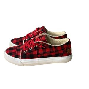 Blowfish Malibu Red Black Buffalo Plaid‎ Faux Fur Lined Sneakers Womens 8